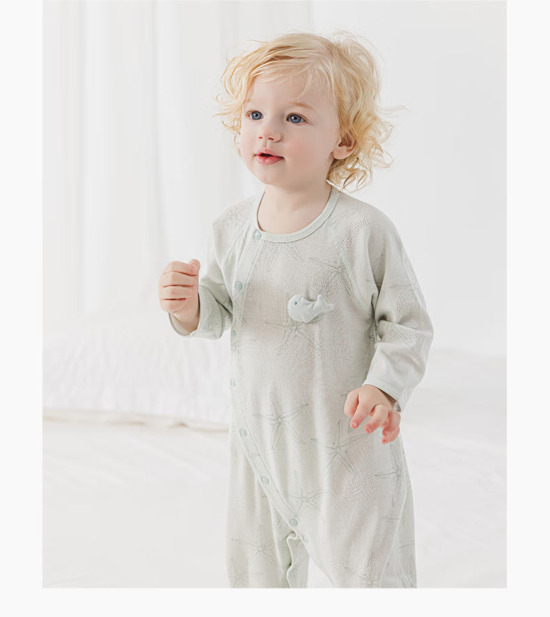 Guaiqi Bear Baby Modal Romper Summer Thin Seamless Sleepwear Seven-Sleeve Homewear Air-Conditioned Suit 1
