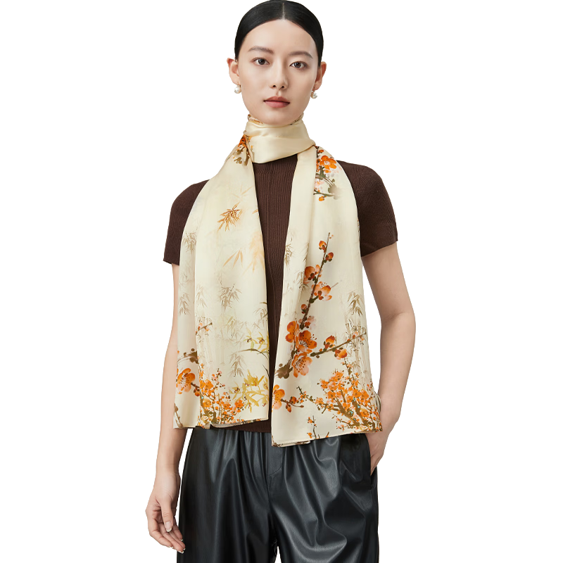Shanghai Story 100% Mulberry Silk Spring Summer Satin Printed Shawl Soft Skin-Friendly Women's Silk Scarf Gift for Mom and Girlfriend