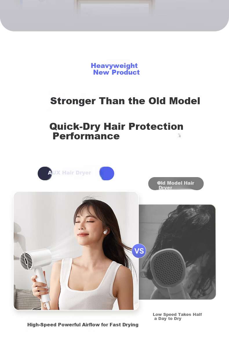 AUX Hair Dryer Home Use Quiet Negative Ion High Power Damage-Free Fast Drying Foldable Portable Hair Dryer for Men and Women Annual Meeting Gift 7