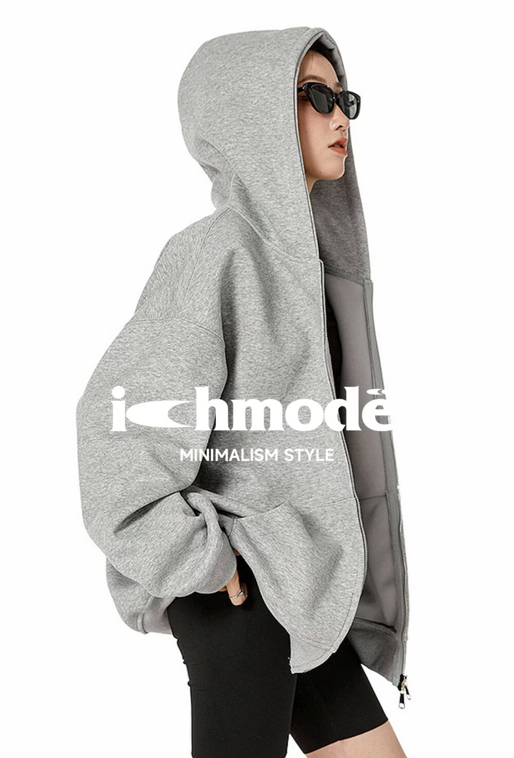 ICH MODE Women's American Style Hoodie Jacket 2026 Spring Autumn New Loose Fit Zip-up Lazy Long Sleeve Top Black S 1