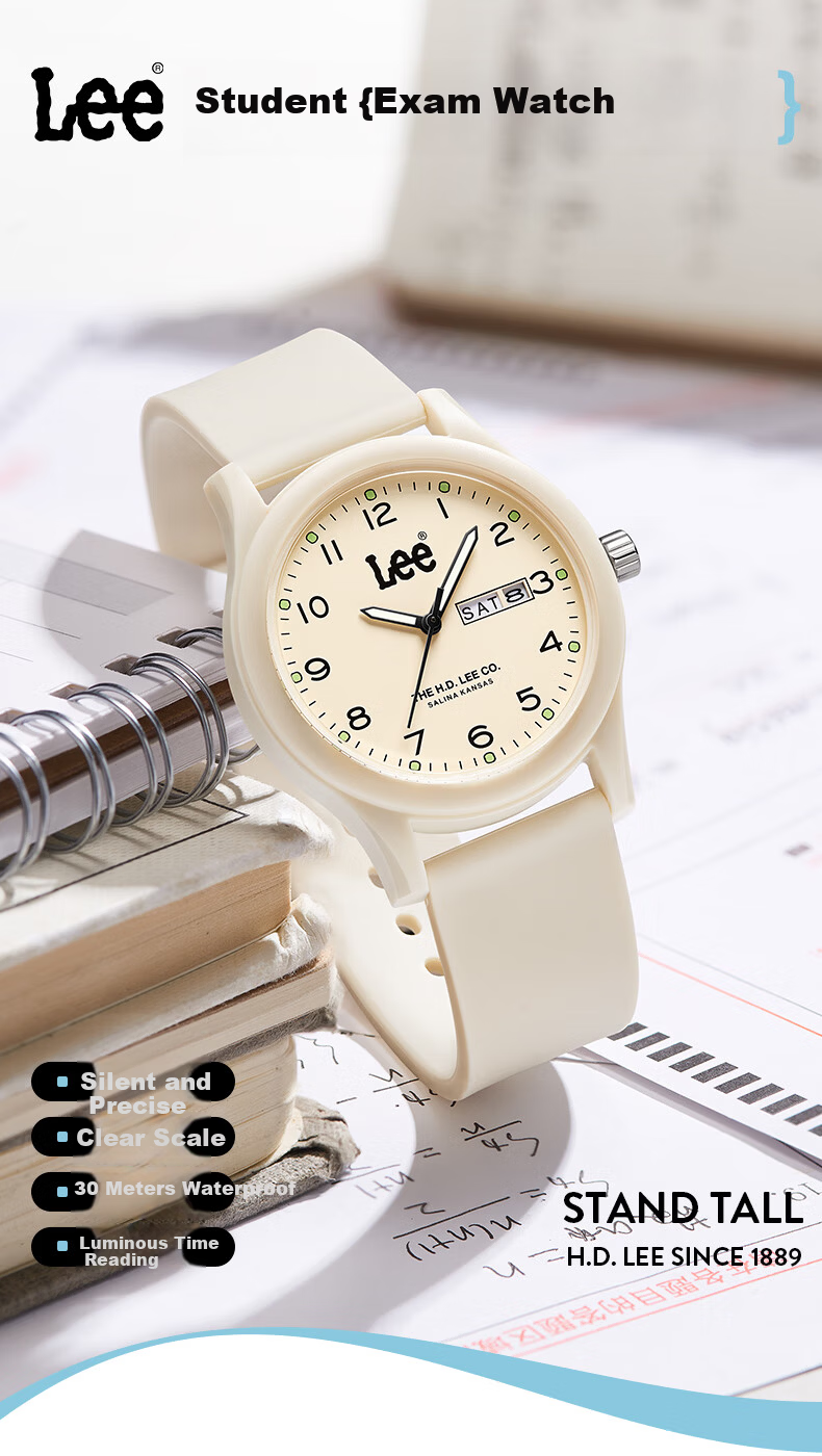 Lee Student Watch Calendar Youth Mechanical Exam Silent Pointer Unisex U553 Beige 1