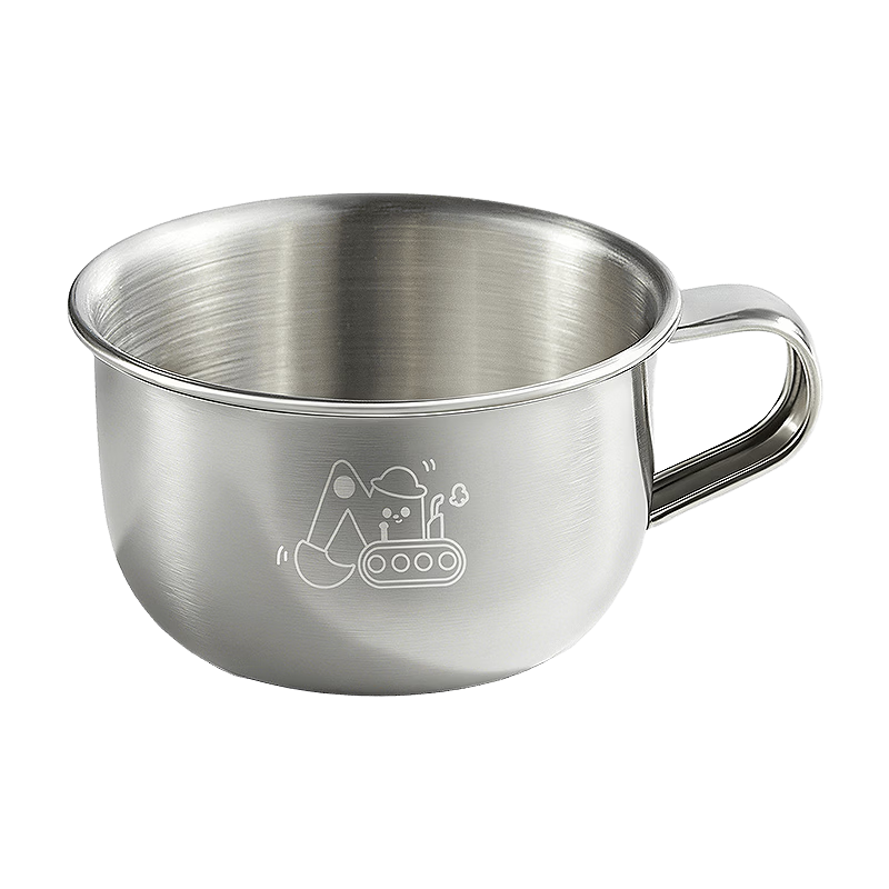 AIBEDILA Children's Water Cup 316L Stainless Steel Open Mouth Baby Household Training Cup Infant Drinking Small Cup Excavator Design