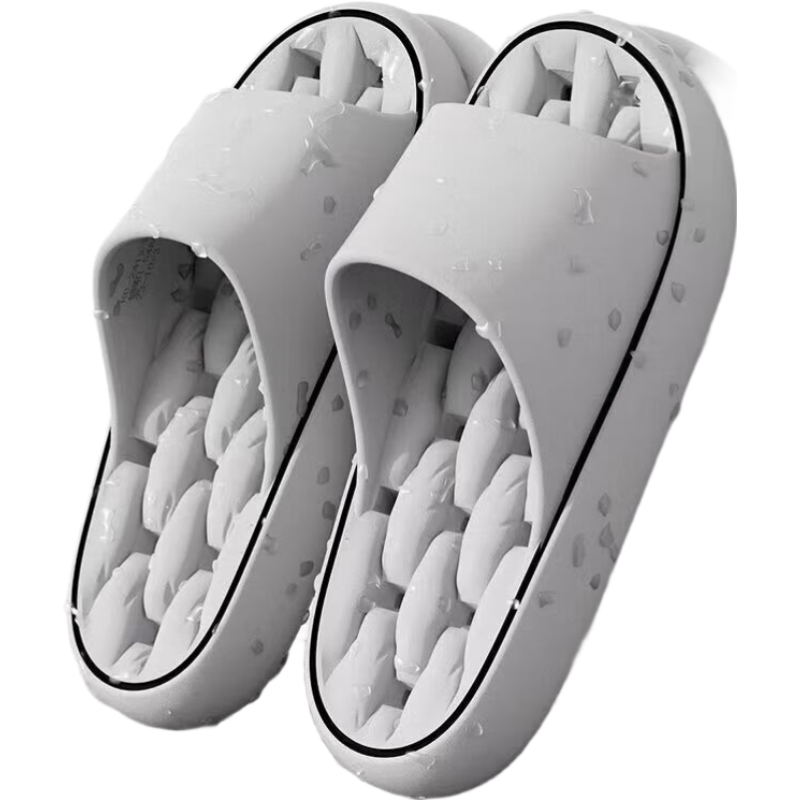 Qisefang Water-Draining Slippers for Men, Squishy Bathroom Hollow Thick-Soled Non-Slip Couple Shower Home Use Women's Sandals, Gray 42-43