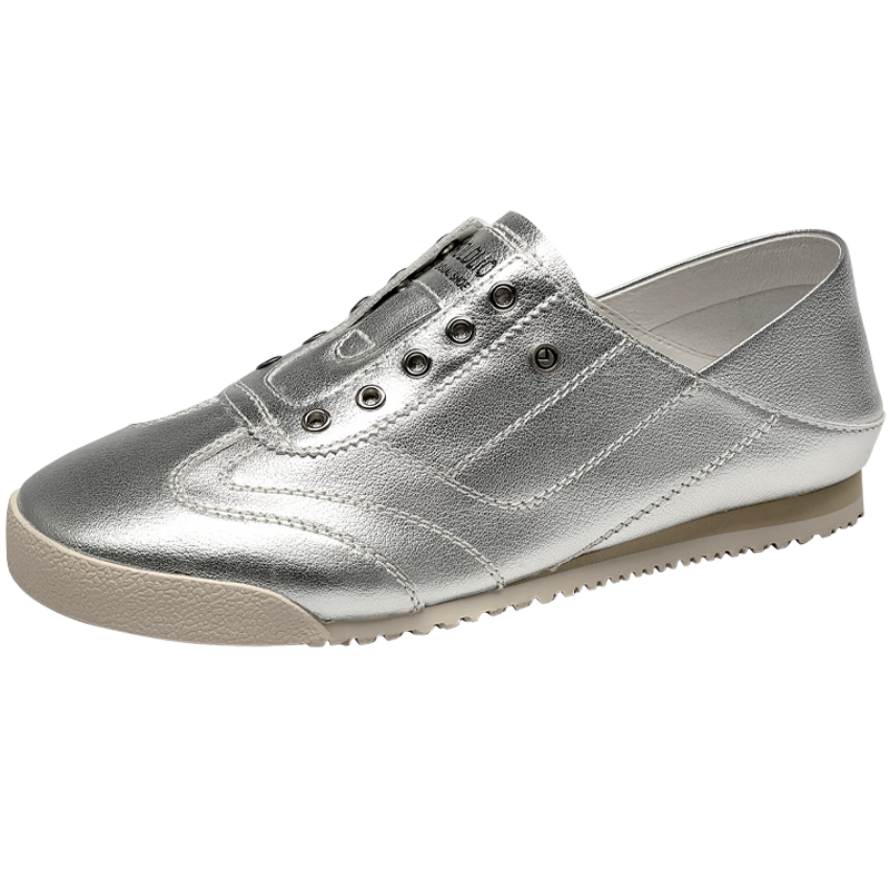 Goldlion Women's Shoes, Flat Heel Training Shoes, Comfortable Slip-On Loafers with Back Heels, Soft Sole Casual Shoes for Women G682510072 Silver Size 36