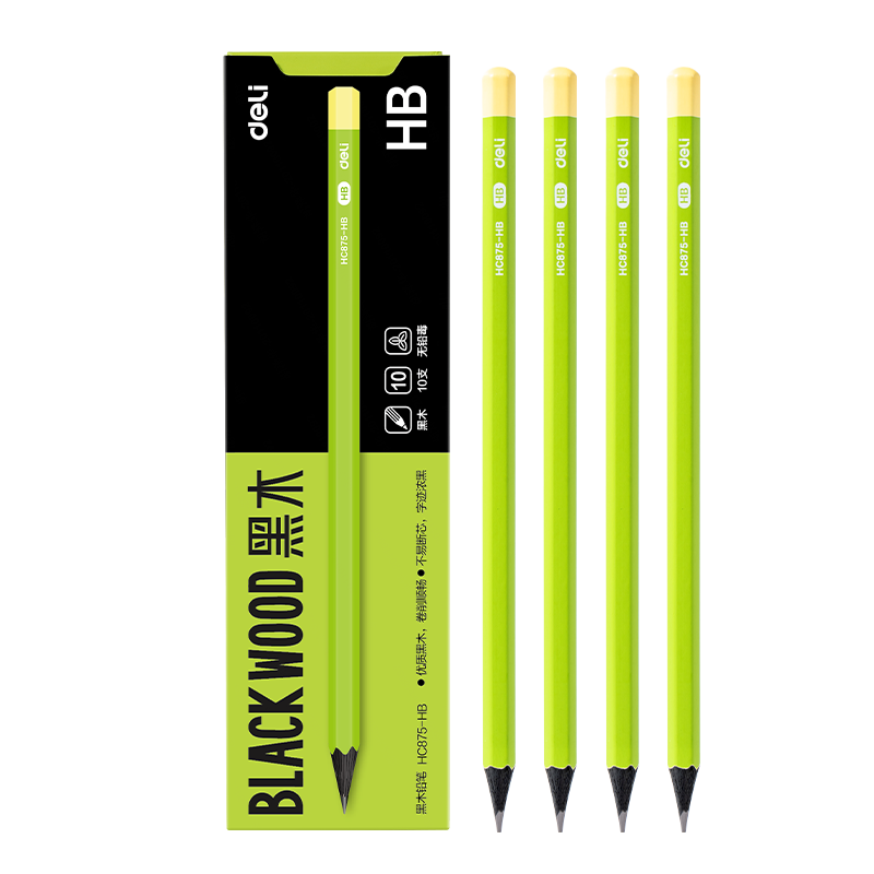 Deli 10-Pack HB Black Wood Small Green Hexagonal Eye-Protection Graphite Pencils Non-Toxic Student Writing Practice Exam Card Marking School Stationery