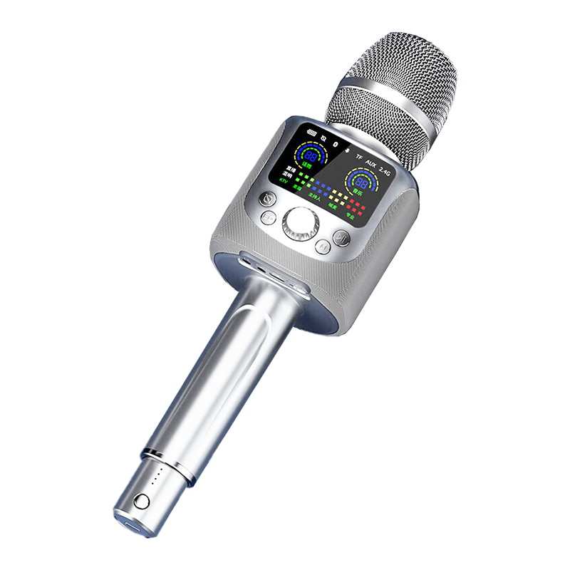SANSUI F27 Microphone Speaker All-in-One with Built-in Sound Card KTV Karaoke Microphone Home KTV Speaker Set Wireless Professional Singing Equipment Outdoor Gift Silver