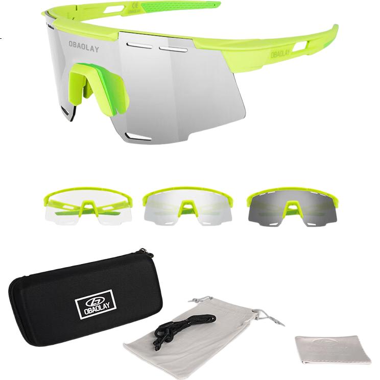 OBAOLAY Cycling Glasses with Photochromic Lenses, Myopia-Resistant Running Glasses, Windproof Professional Sports Goggles