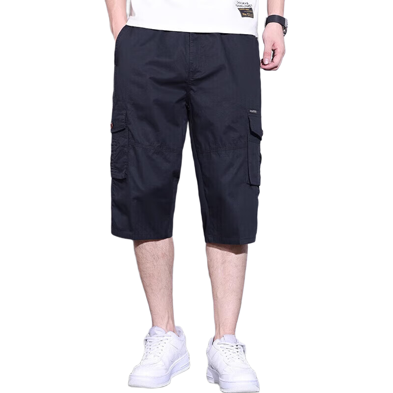 ROMON Shorts, Summer Men's New Casual Workwear Thin Seven-Point Pants, Multi-Pocket Loose Breathable, Black, 5XL