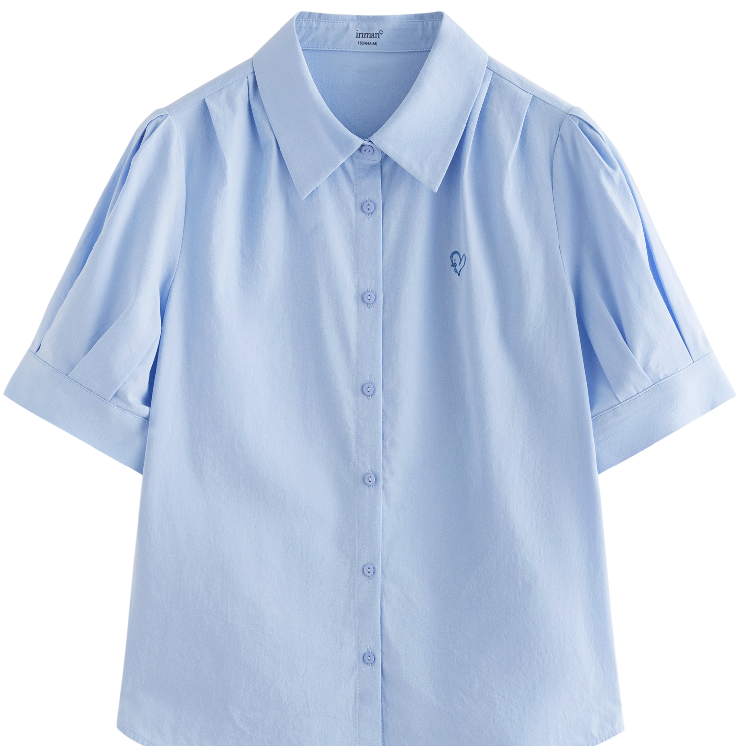 Inman Commuter Pleated Puff Sleeve 100% Cotton Shirt Summer Women's Lapel Embroidered Blouse White S