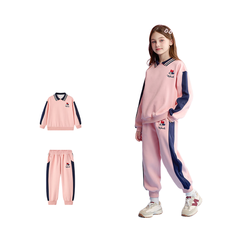 Disney Kids Girls Sports Set Spring Autumn 2026 New Stylish Big Kids POLO Patchwork Top and Pants Two-Piece Set