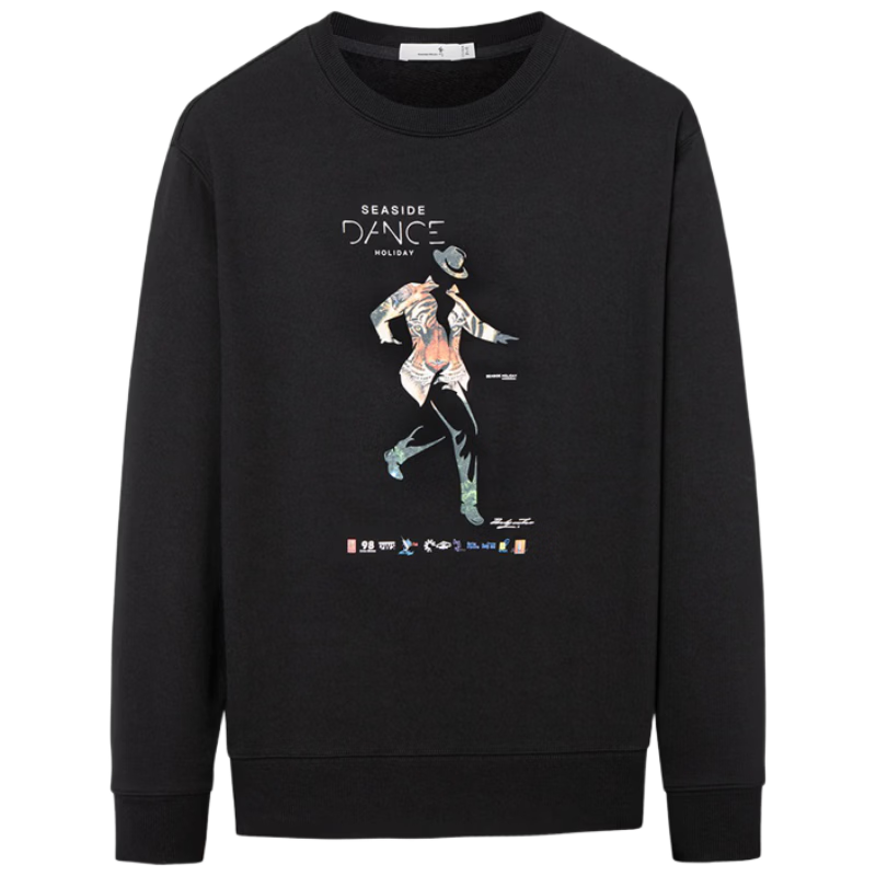 Dance with Wolves [Fleece Lined Warm] Trendy Printed Crew Neck Pullover Skin-friendly Comfortable Men's Sweatshirt 001 Black XL