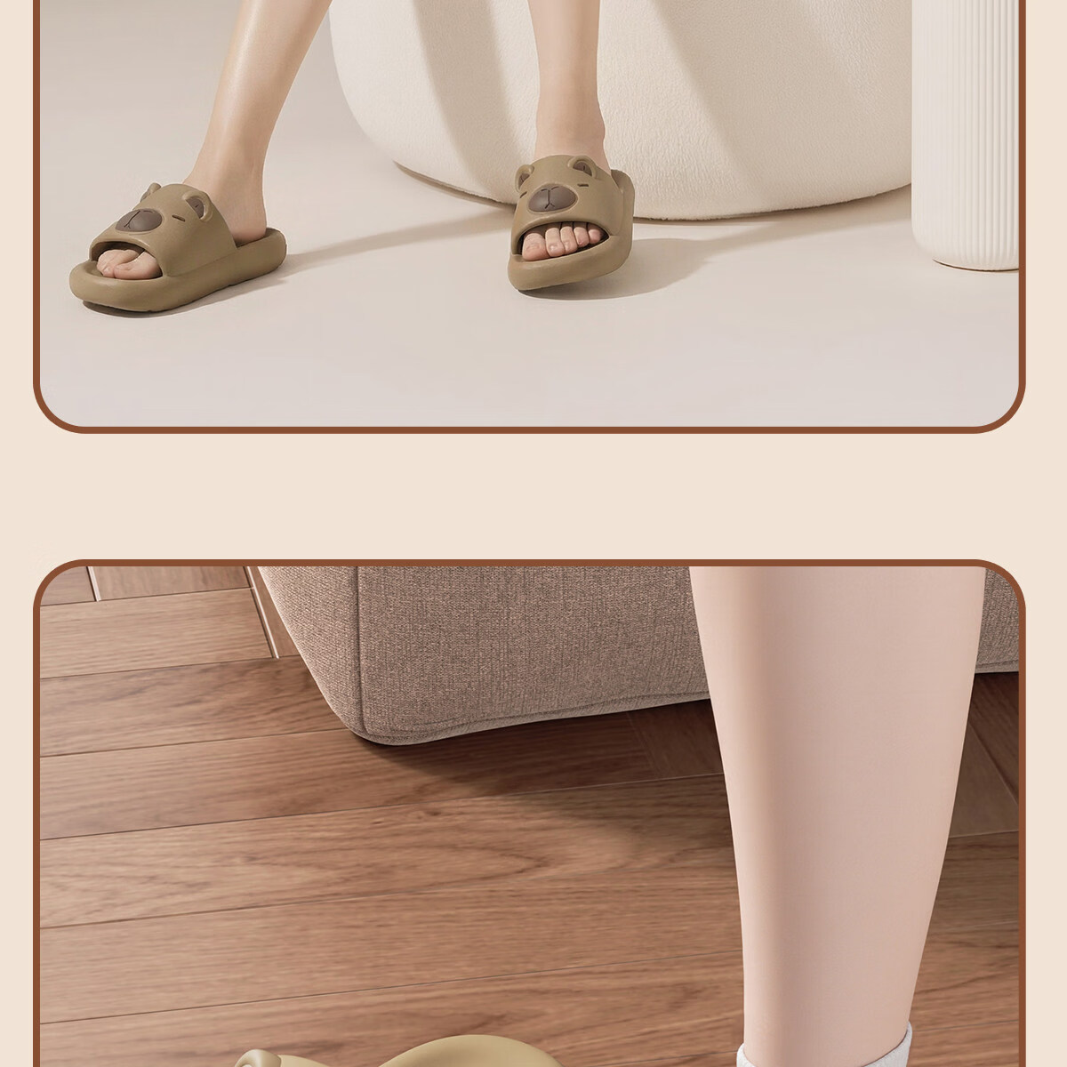 CXOCSI Capybara Parent-Child Slippers Women's Home Non-Slip Outdoor Wear Children's Cartoon Men's Sandals Khaki Size 42-43 13