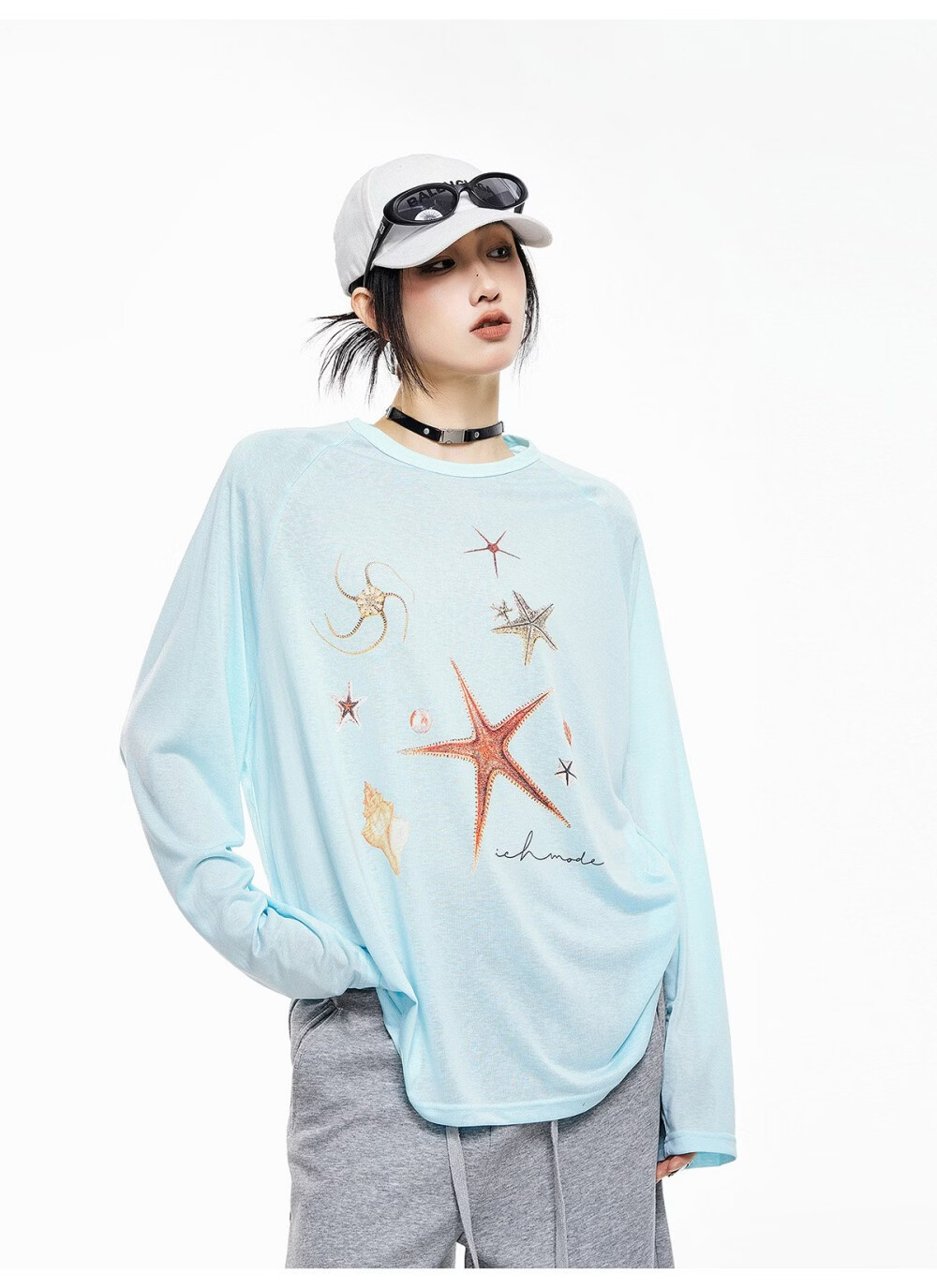 ICH MODE American Style Lightweight Cooling Physical Sunscreen Cover Shirt Women Summer New Loose Long Sleeve T-Shirt White S 5