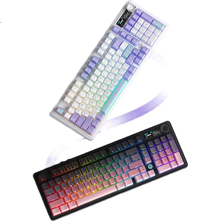 Механическая клавиатура AJAZZ AK980, 98 клавиш, Gasket Mount, RGB подсветка, горячая замена, 2U высота, ручка громкости, боковая гравировка, градиентный розовый, TTC Flame Red V2