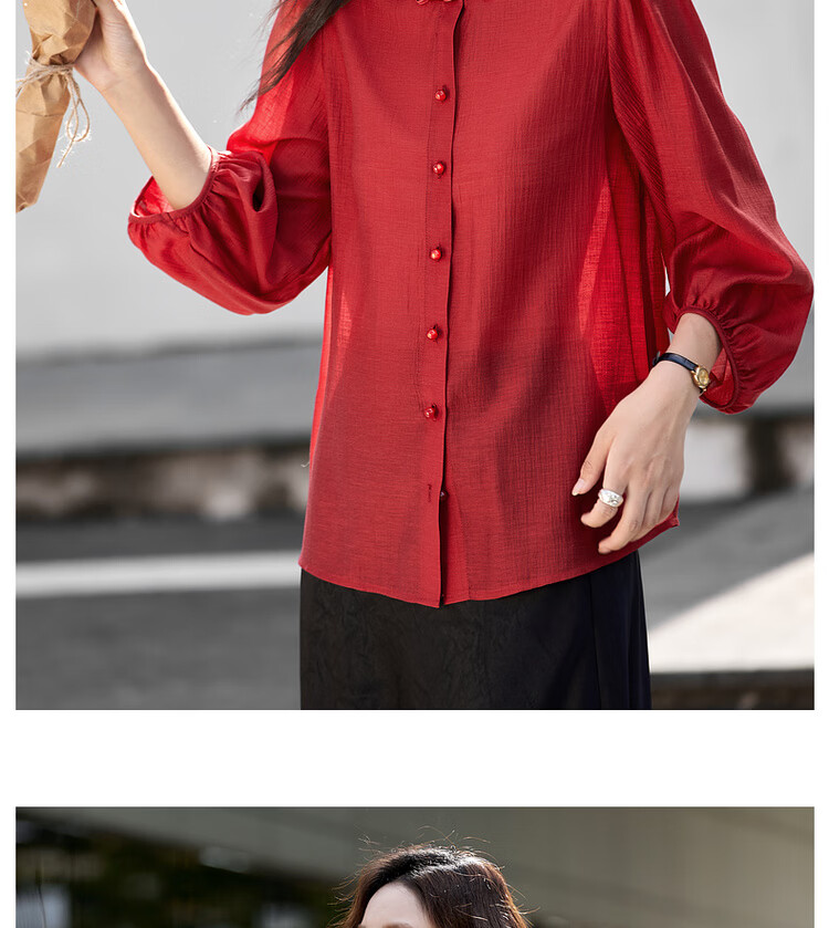 Vimly New Chinese Style National Wind Pleated Round Neck Shirt Women New Flowing Shoulder Jacket Top Peacock Blue XL 22
