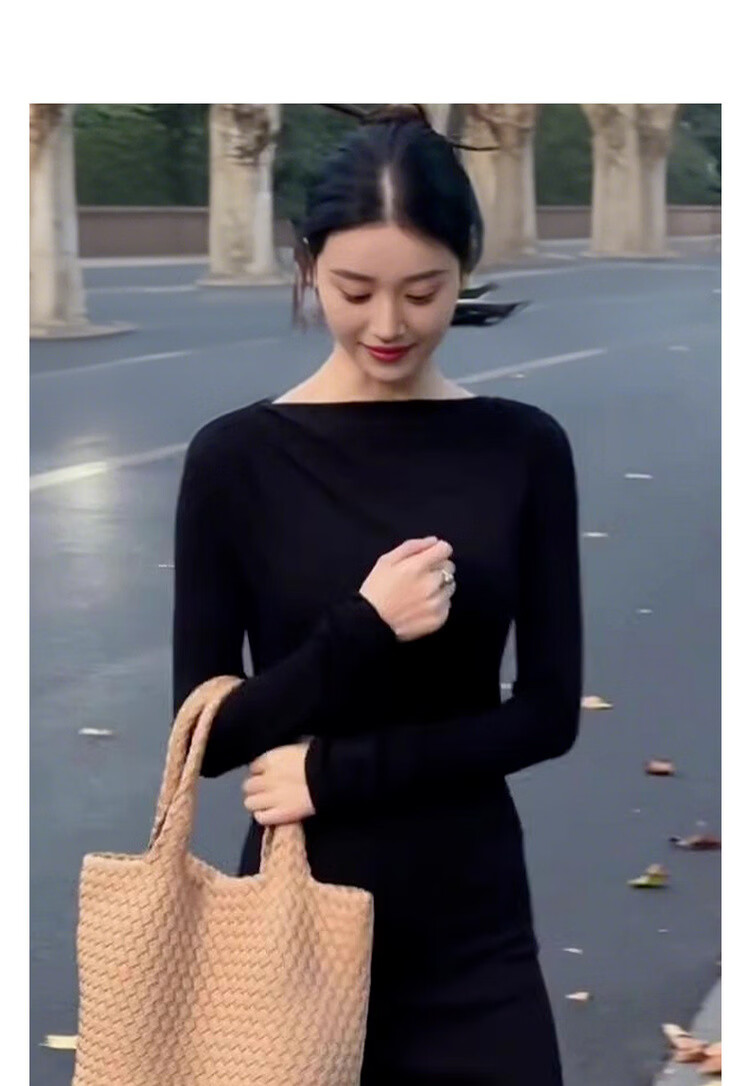 MT Elegant Curve Spring French Style Off-Shoulder Waist-Slimming High-Quality Knit Long Dress for Women 2