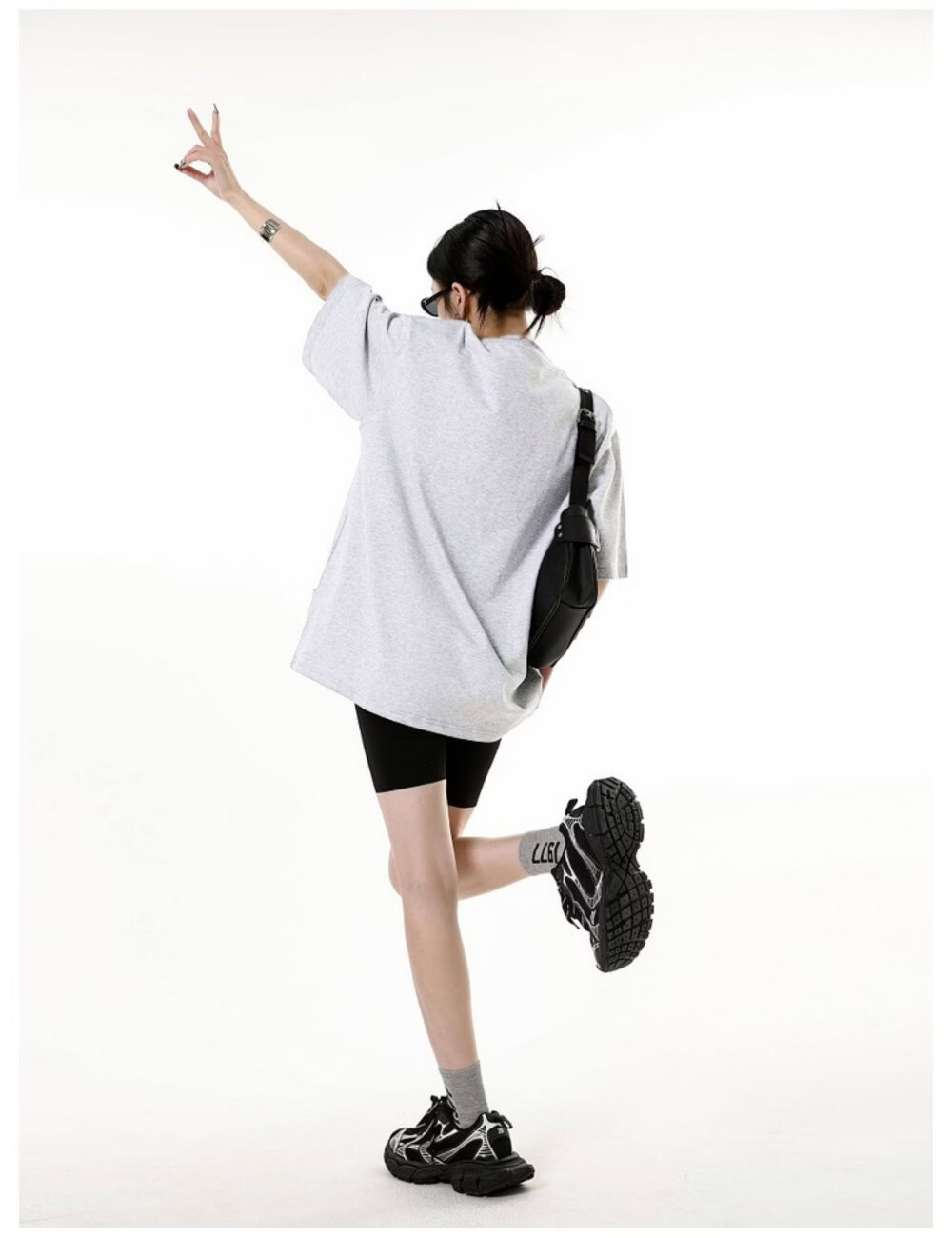 ICH MODE American Vintage Heavyweight Short Sleeve T-Shirt Women Summer New High Street Loose Half Sleeve Top Gray S 31