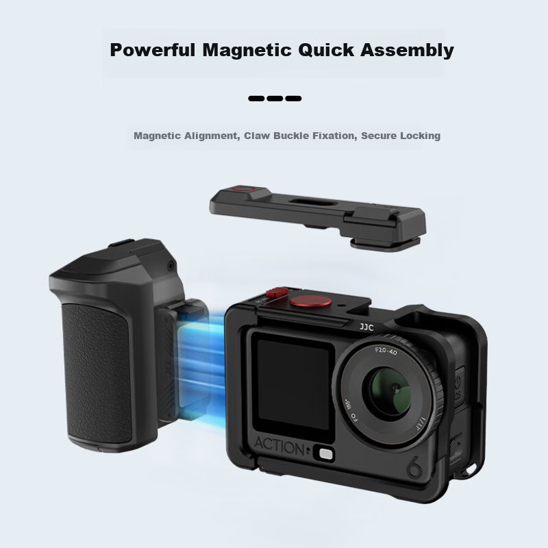 JJC DJI Action 6 Street Shooting Cage Handle Sports Camera Kit Osmo A6 Protective Case Expansion Accessories Ultra-Light Metal Aluminum Alloy
