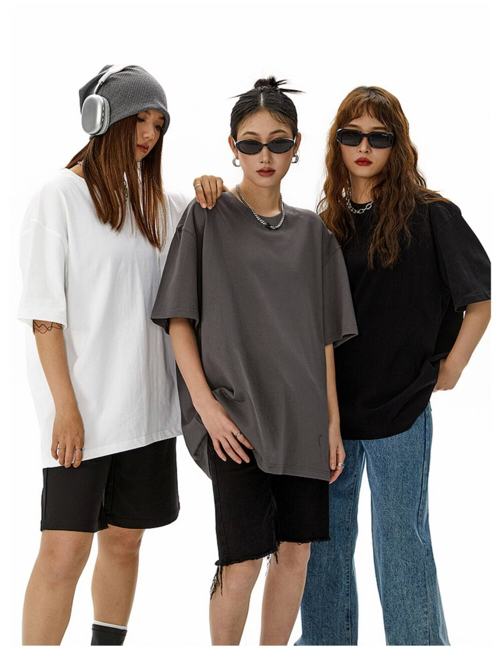 ICH MODE American Style Heavyweight 300g Solid Color Short Sleeve T-Shirt Women Summer New Loose Fit Versatile Half Sleeve Top White M 13