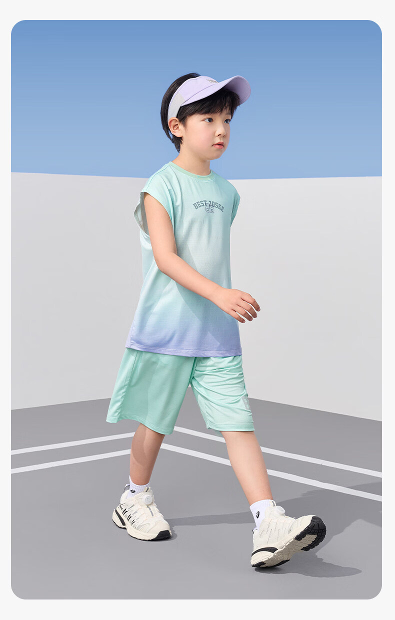 Zuo Xi Boys Quick-Dry Sports Vest Set 2026 New Summer Children's Mesh Moisture-Wicking Short Sleeve Mint Green 150 24