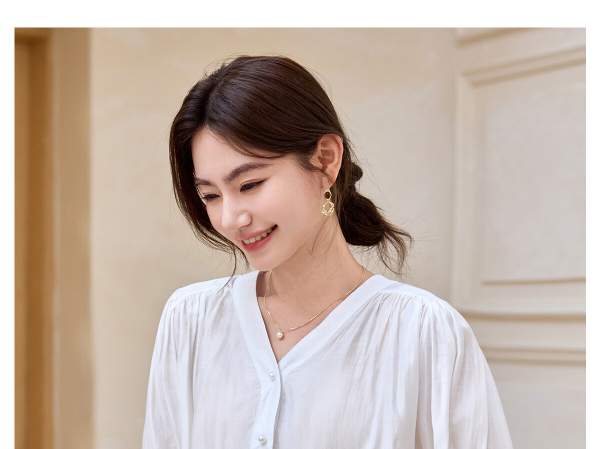 Halo Queen Women's Short Sleeve V-Neck White Shirt Summer Interview Professional Commuter Blouse H52S013 36