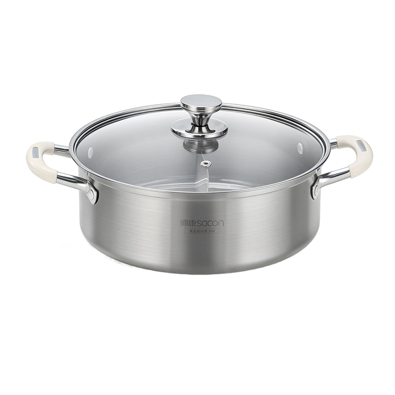 Sacon Hot Pot Dual-Flavor Stainless Steel 304 Soup Pot 30cm Non-Stick Bottom Compatible with Open Flame and Induction Cooker
