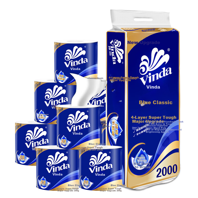 Vinda [Whole Bag] Core Roll Toilet Paper, V4073 Blue Classic, 2000g, 4-Ply, 200g*10 Rolls*6 Packs