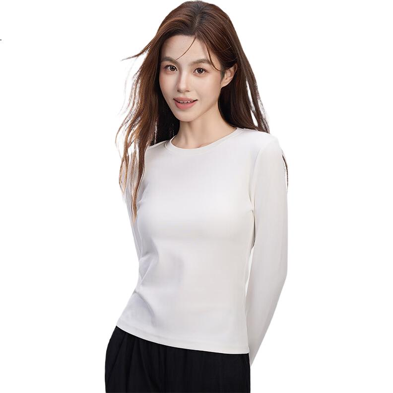 Woodpecker Women's Regular Shoulder Long Sleeve T-Shirt Round Neck Autumn 2025 New Slim Fit Black M