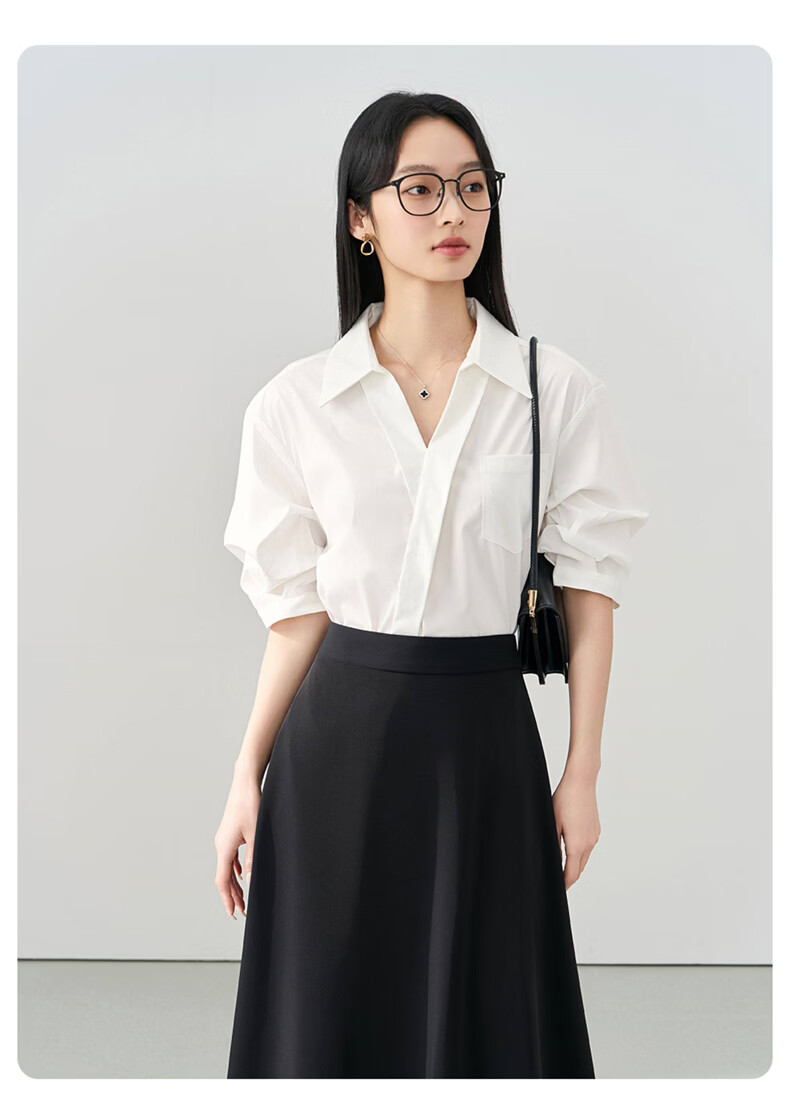 Jeanswest Women's Summer V-Neck French Style OL High-End Inner Wear Commuting Professional White Short Sleeve Shirt L 12