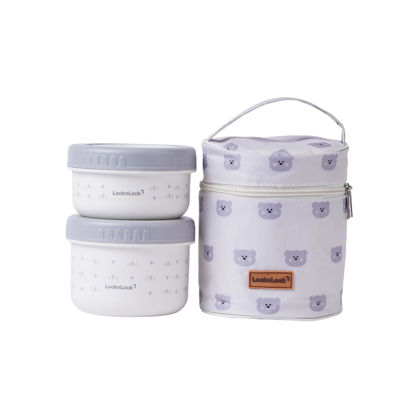 LOCK&LOCK Stainless Steel Insulated Lunch Box Set (500ML+700ML) Gray with Free Lunch Bag