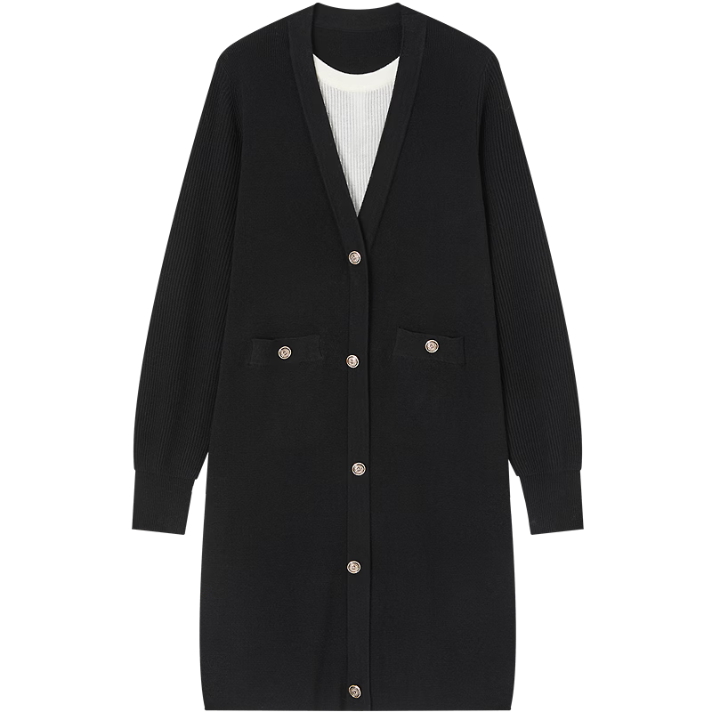 Demana Luxury Soft Merino Wool Spring Lightweight Office Deep V Straight Small Size Long Knit Women's Dress