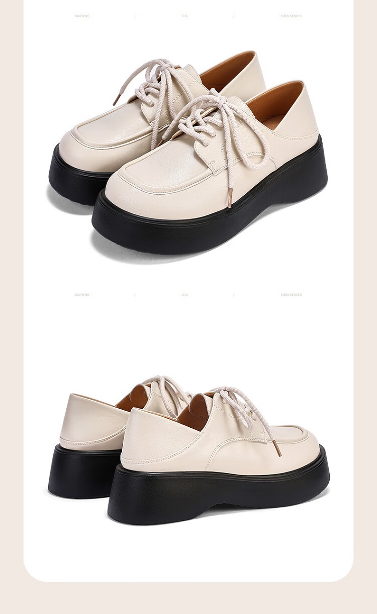 DAPHNE Women's New British-Style Loafers, Black Thick-Soled Platform Flats, Beige, Size 39 13