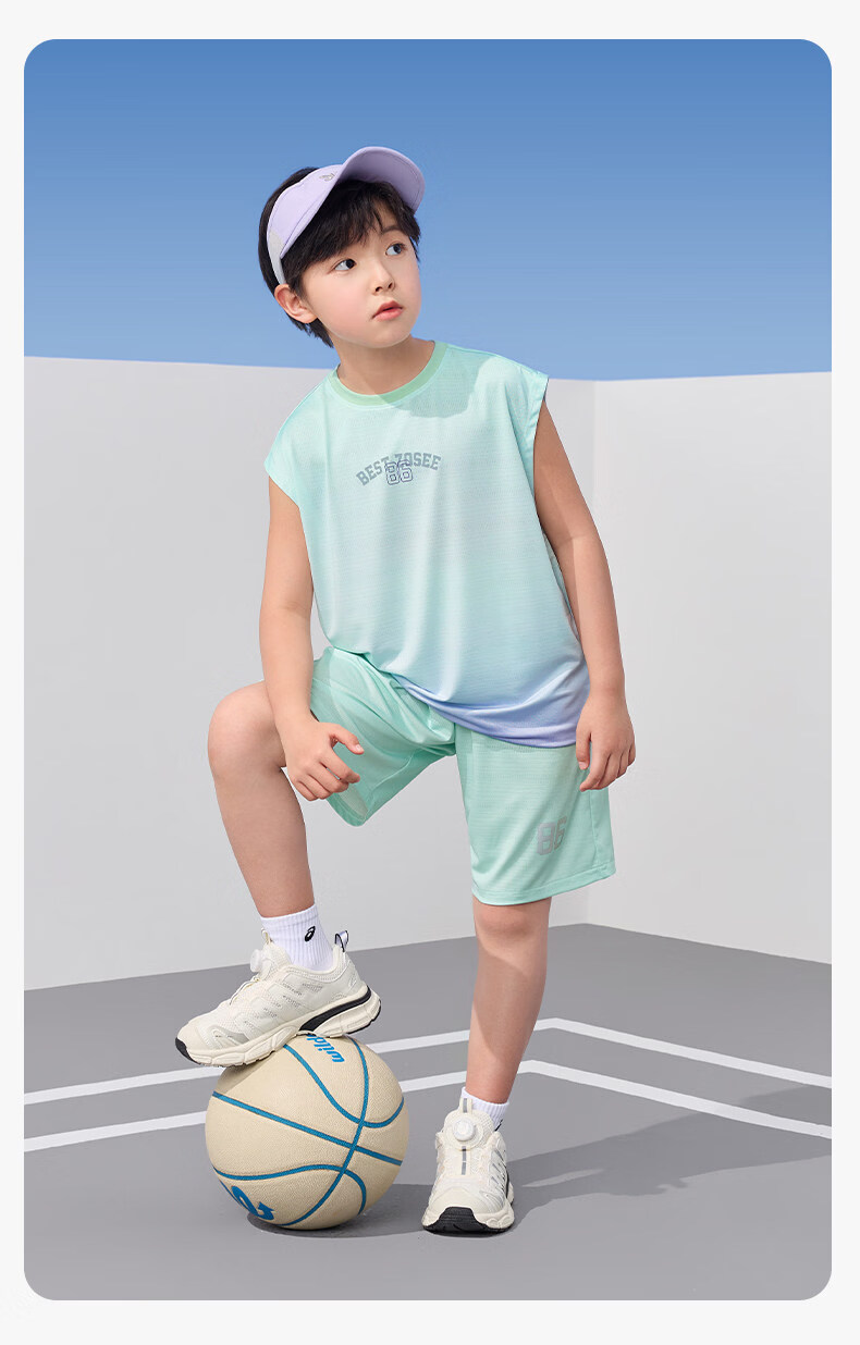 Zuo Xi Boys Quick-Dry Sports Vest Set 2026 New Summer Children's Mesh Moisture-Wicking Short Sleeve Mint Green 150 22