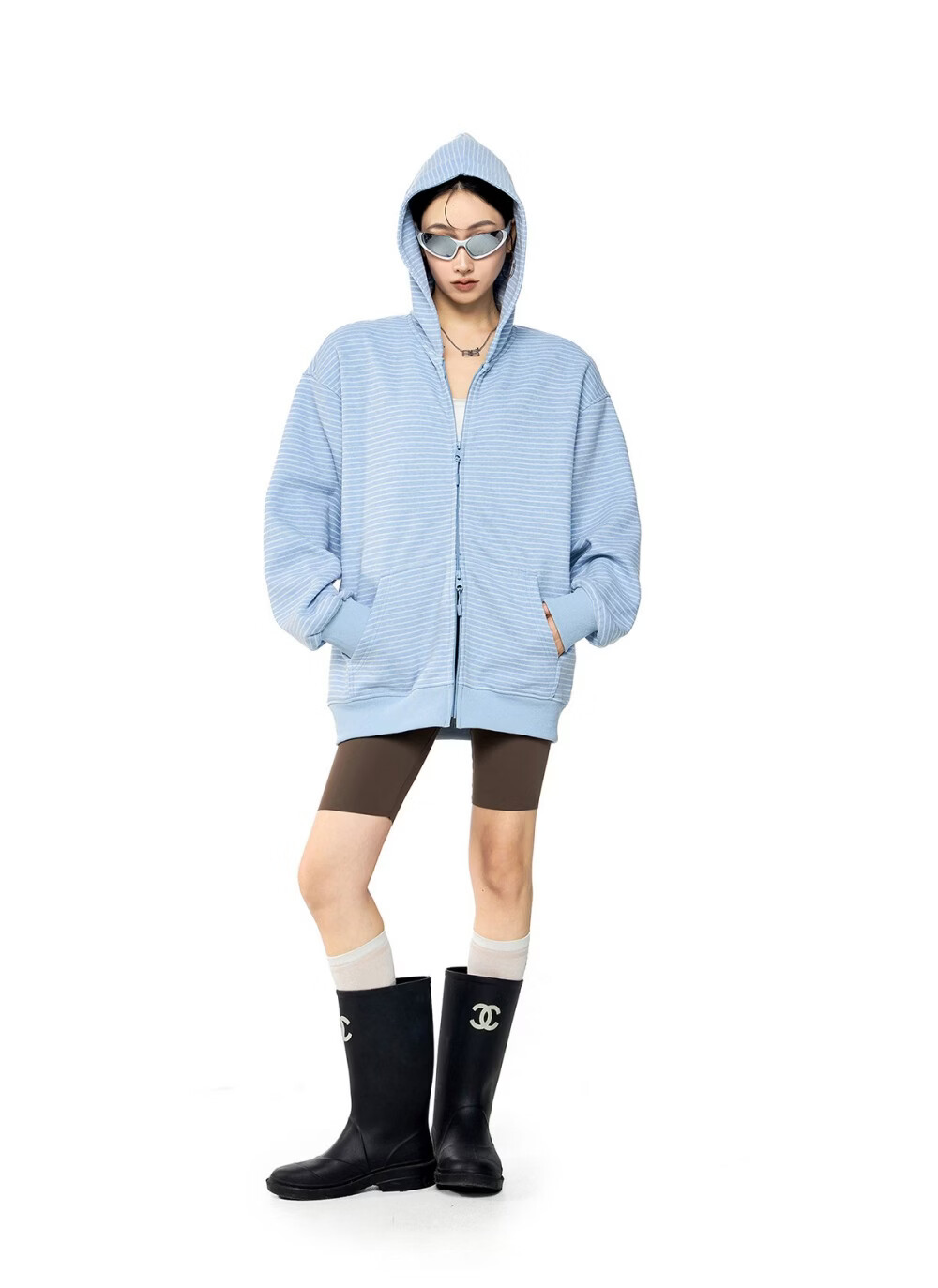 ICH MODE Celebrity Style Striped Hoodie Cardigan Sweatshirt for Women Spring Autumn New Sports Jacket Black M 13