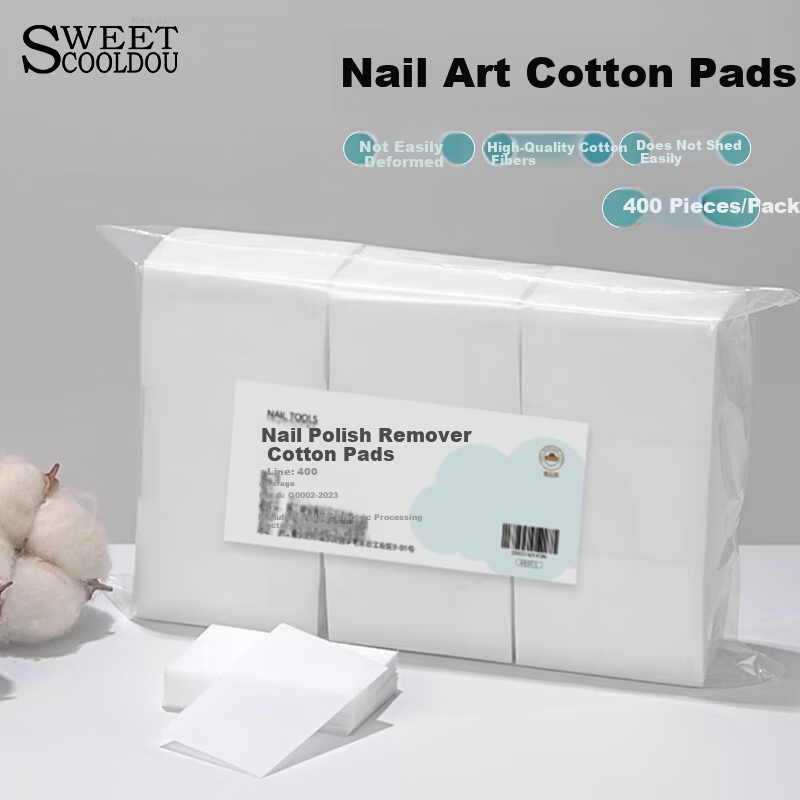 SweetCoolDou Nail Polish Remover Cotton Pads Cleaning Cotton Nail Wipes Durable 400pcs (Without Nail Polish Remover)