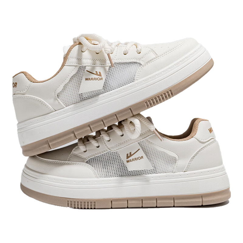 Huili Women's Breathable Mesh Casual Shoes, Lightweight Versatile White Sneakers, Thick-Soled Skateboard Shoes, 3015 Beige/khaki, Size 35