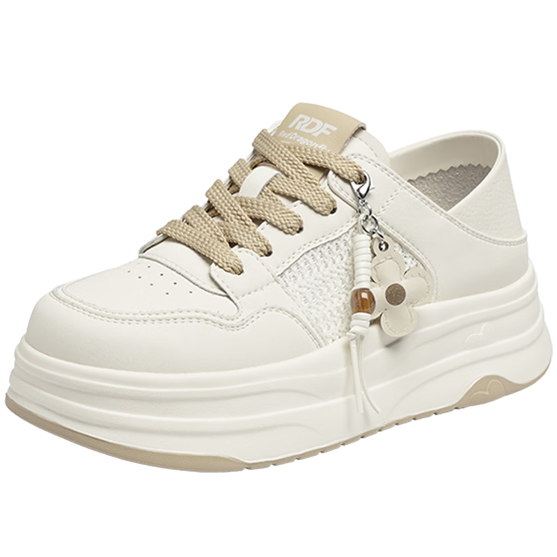 Red Dragonfly Fashion Sneakers 26 Summer Women's Thick Sole Height Increasing Breathable Casual White Shoes WTB26341 Beige Size 35