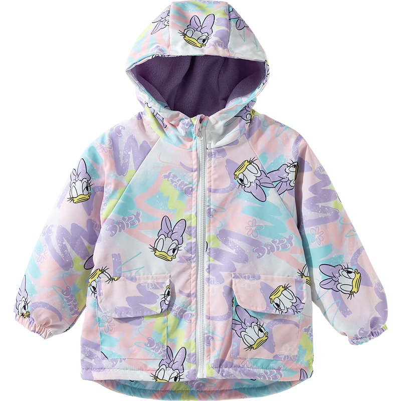 Disney Spring Autumn Kids Graffiti Minnie Hooded Jacket Comfortable Warm Windproof Coat Graffiti 110