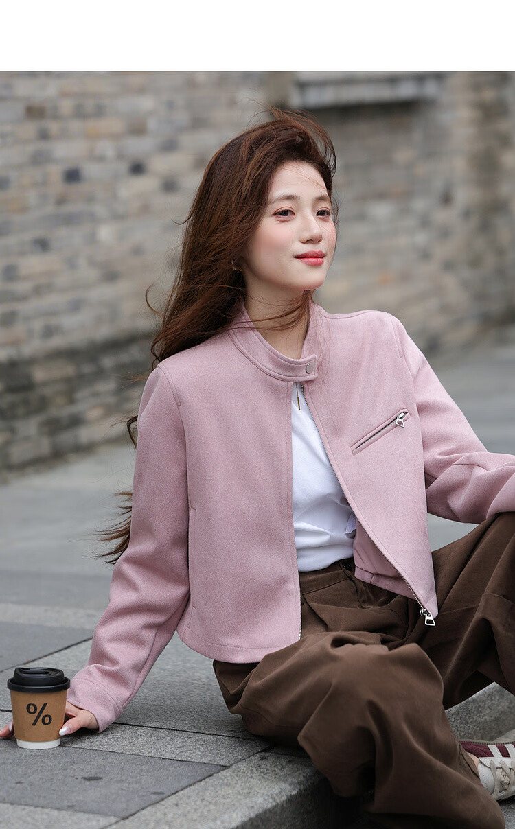 MT Urban Chic Spring Sweet Cool Biker Style Stand Collar Short Straight Zipper Casual Women's Jacket 5