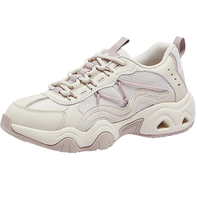 CAMEL Cute Ugly Style Women's Lightweight Outdoor Casual Shoes Colorblock Thick Sole Sneakers L26SXG3168 Off-White/Pink Size 38