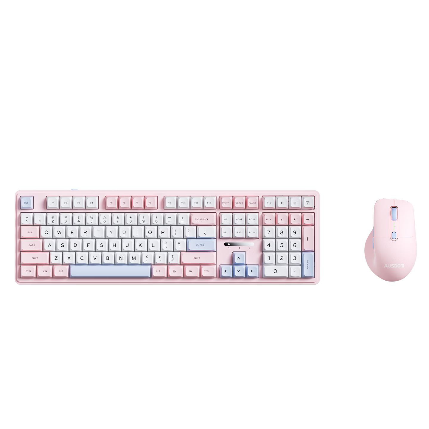 AUSDOM HOLA108 Wireless Keyboard and Mouse Combo Office Gaming Keyboard and Mouse 2.4G Full-Key Anti-Ghosting Desktop Laptop Mechanical Keyboard Set Pink Blue