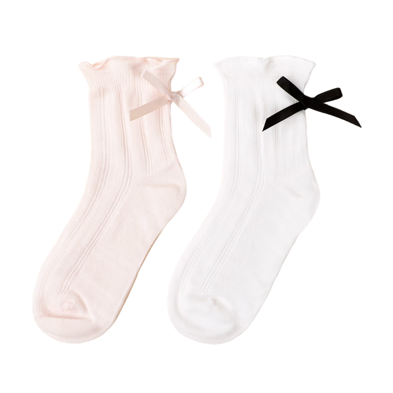 DR路KONG Kids Comfortable Casual Colorful Socks (2 Pairs, Set) Spring Autumn Style A00A1001 White/Pink