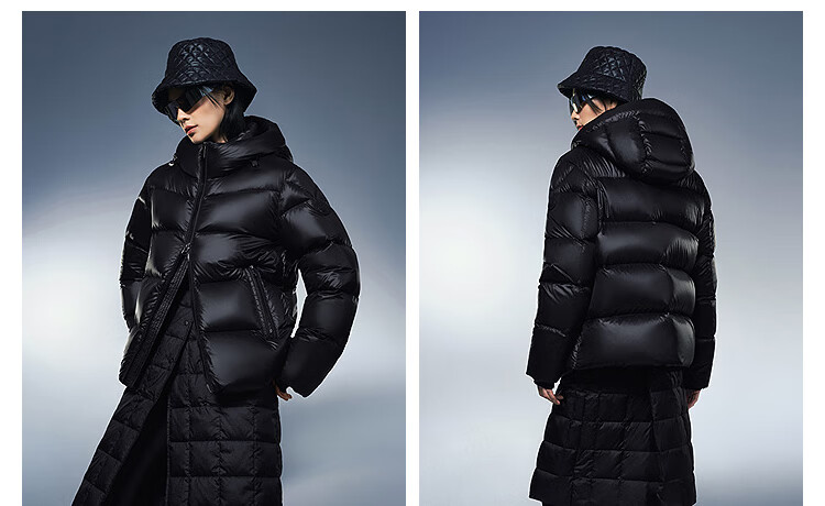 BOSIDENG Puff High-Fill 90% Goose Down Short Hooded Loose Warm Jacket for Men and Women Couples 9