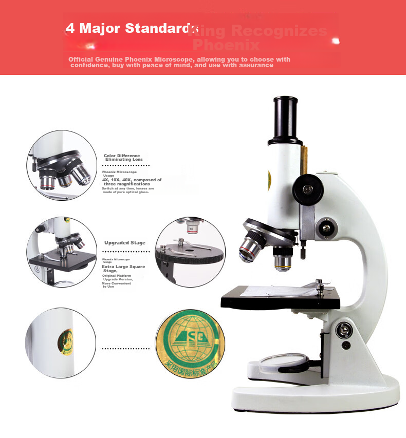Phenix XSP-02 Monocular Biological Microscope, 640x Magnification, Professional High-Definition, for Primary School And Middle School Entrance Exams, Teaching Model 3