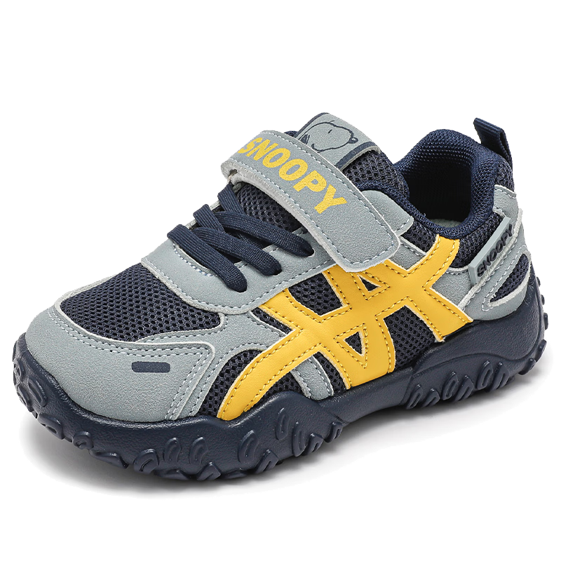 SNOOPY Kids Retro German Training Shoes Spring Autumn Girls Velcro Casual Shoes Boys Sports Sneakers 0072 Blue/Yellow Size 33
