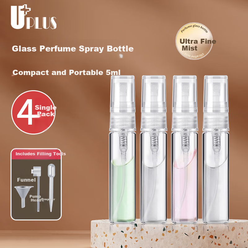 UPLUS Glass Perfume Refill Bottles 5ml*4 Portable Spray Mini Travel Empty Bottles