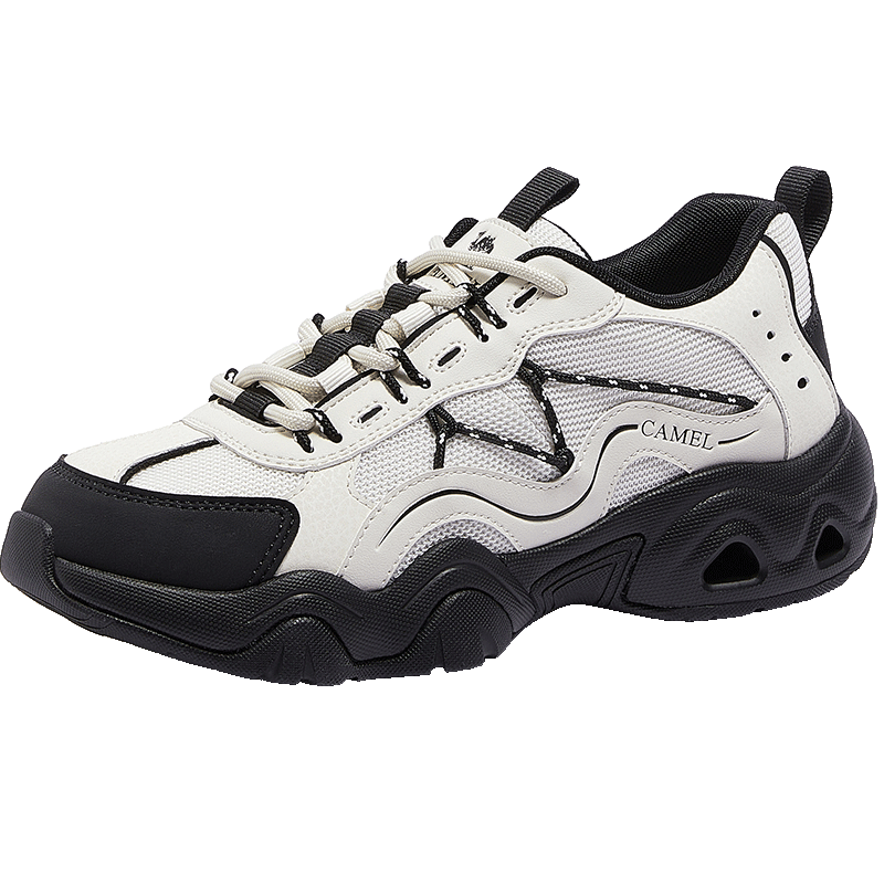 CAMEL Women's Cute Ugly Light Outdoor Casual Shoes Color-blocking Thick-soled Sneakers L26SXG3168 Off-white/Black Size 36