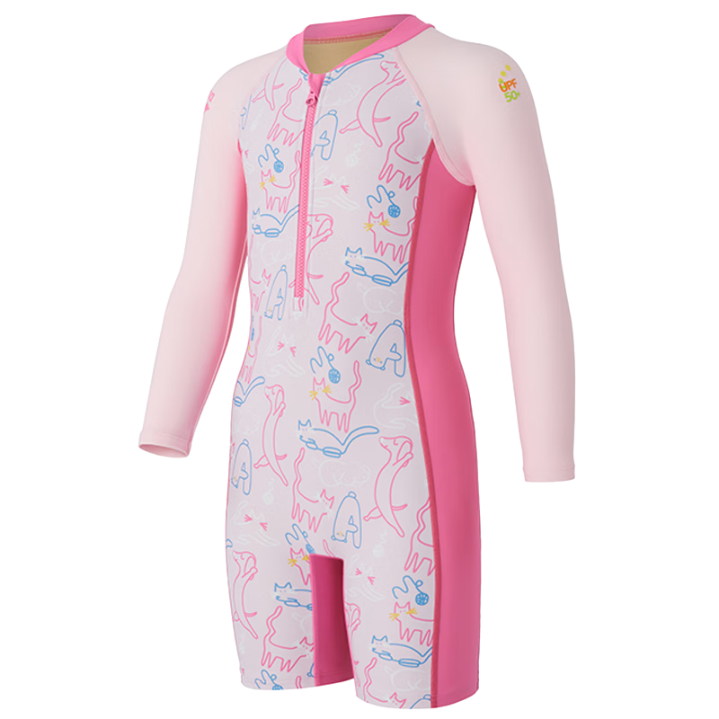 Arena Children's One-Piece Long-Sleeve Square-Leg Swimsuit, Comfortable, Sun-Protective, Chlorine-Resistant, Durable, Amusement Park Cute Kids Swimwear