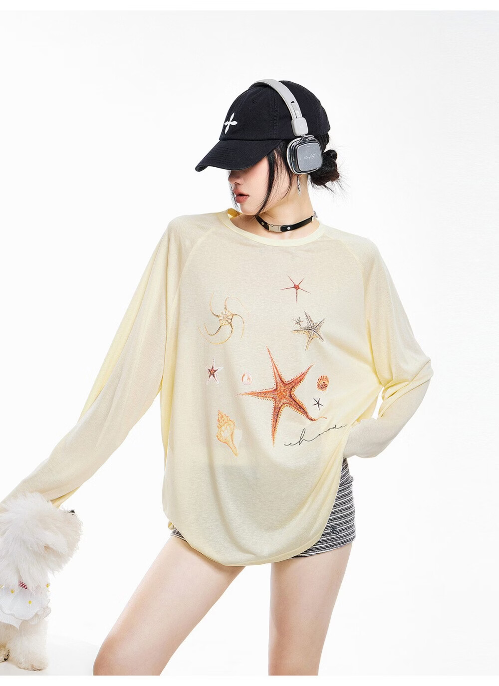 ICH MODE American Style Lightweight Cooling Physical Sunscreen Cover Shirt Women Summer New Loose Long Sleeve T-Shirt White S 16