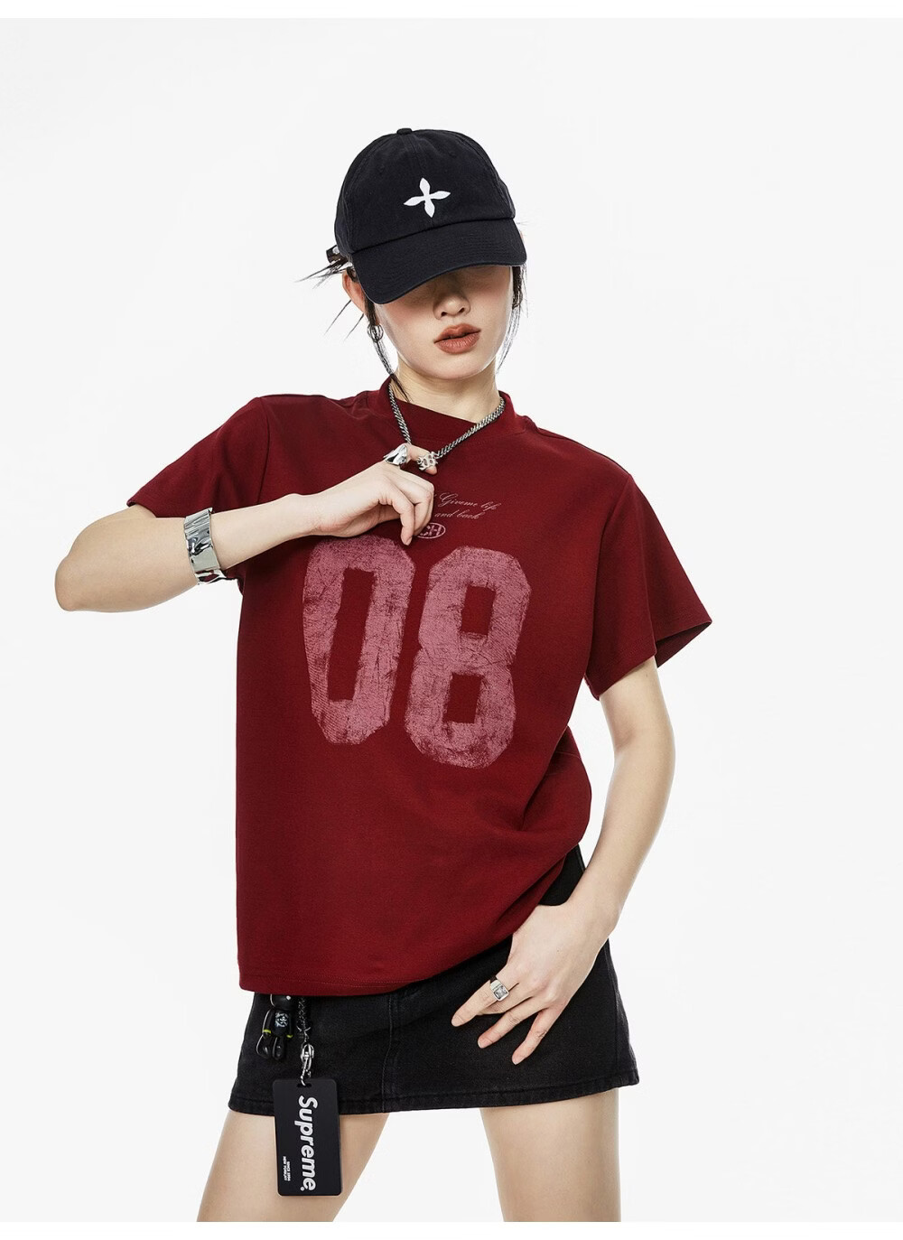 ICH MODE Women's American Slim Fit Shoulder T-Shirt 2026 Summer New Printed Short Sleeve Sports Top White L 22